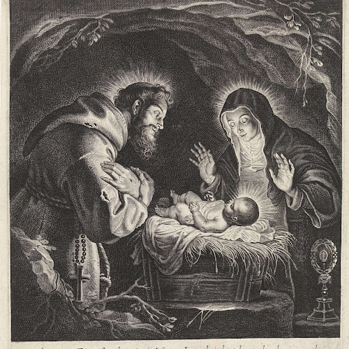 Heilige Franciscus en Heilige Clara aanbidden het Christuskind, Pieter ...