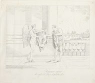 Gevleugelde figuur overhandigt een mantel aan Napoleon