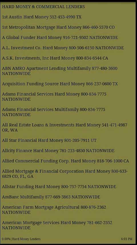 Hard Money Lenders Screen 1