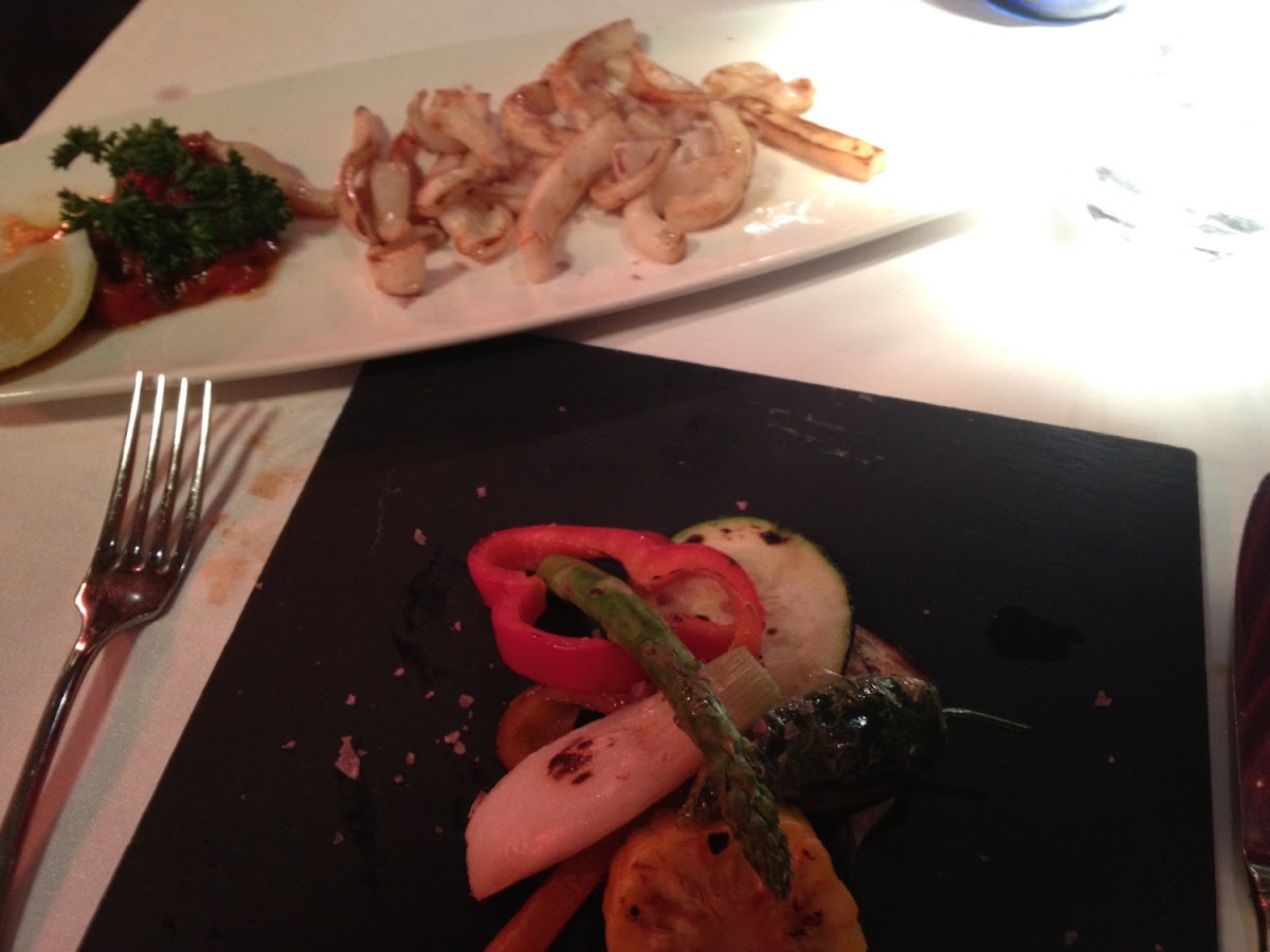 Grilled veggies and calamari