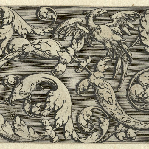 Ornament met vogel en vogelkoppen, Monogrammist IG, 1522 1530