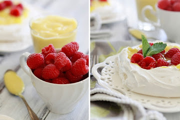 Lemon Curd Pavlova with Raspberries