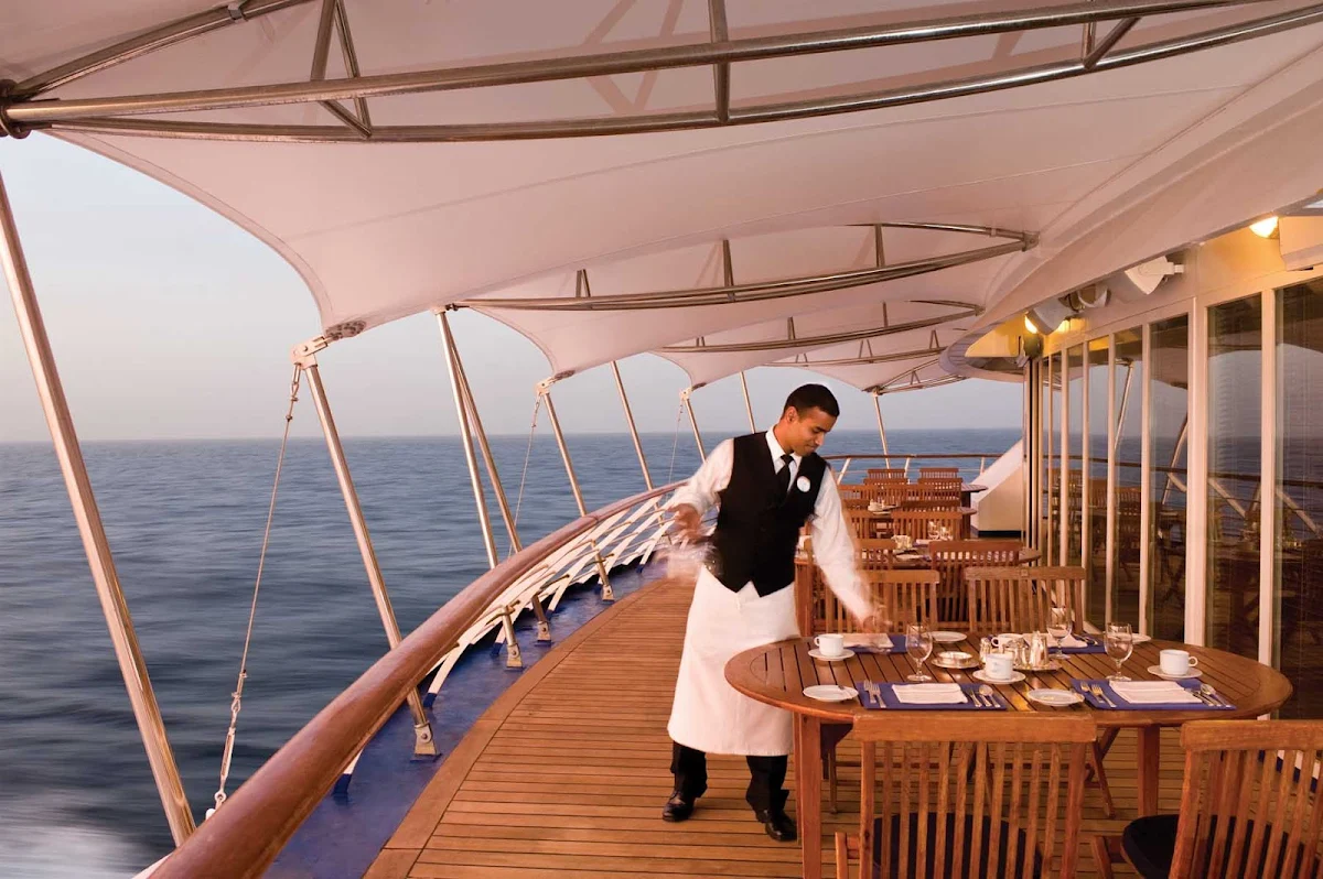 Silversea_deck_dining - Enjoy a quiet meal and spectacular views on the deck of your Silversea cruise.  