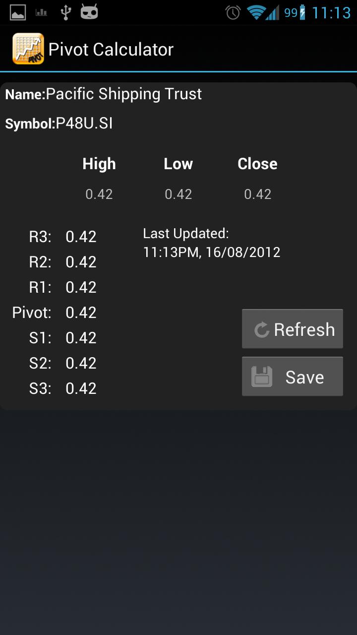 Pivot Calculator Screen 2