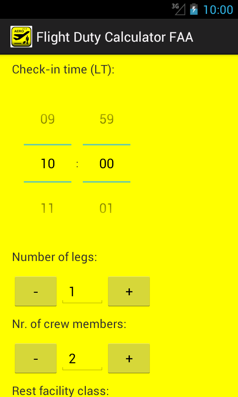 Android application Flight Duty Calculator (FAA) screenshort