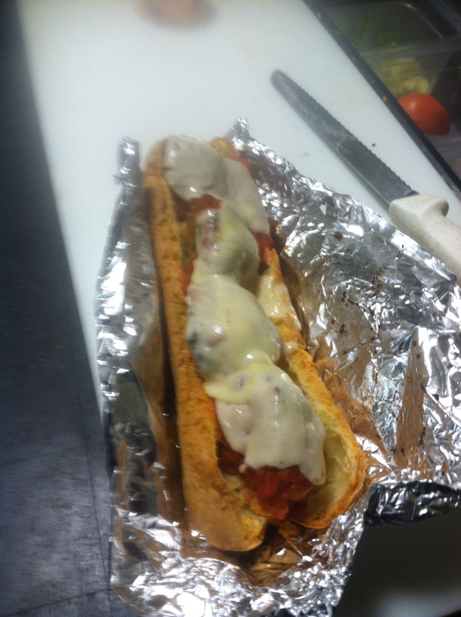 Always playing around making new gluten free items. This is Gf meatball parm sandwich.