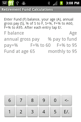 Retirement Fund Calculations Screen 1