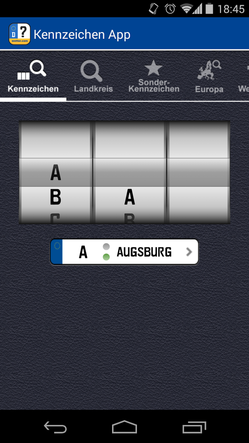 Kennzeichen App Screen 1