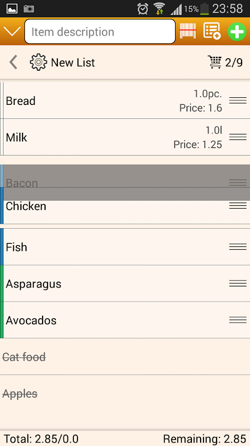 Android application Shopping List screenshort