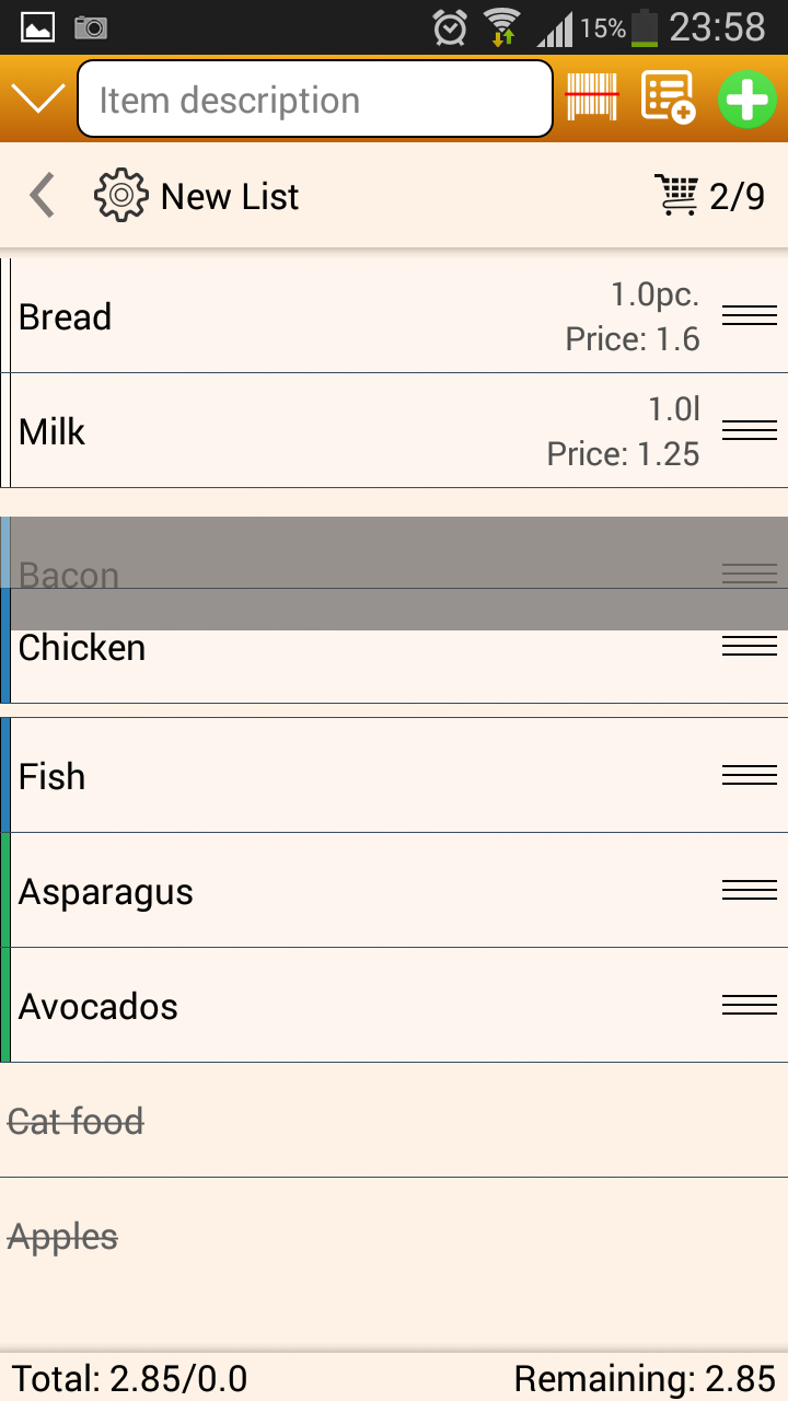 Shopping List Screen 1