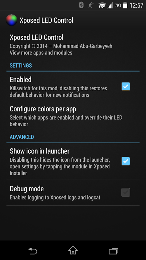 Android application Xposed LED Control Unlock Key screenshort