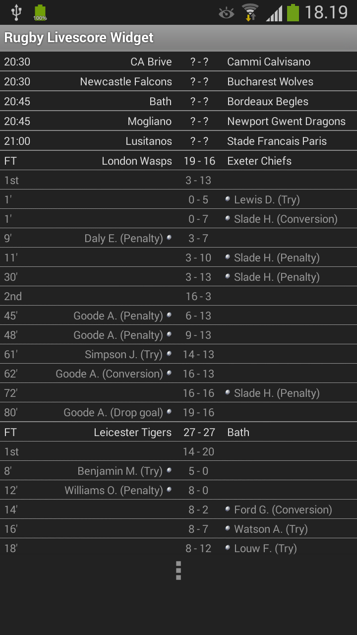 Rugby Livescore Widget Pro Screen 2