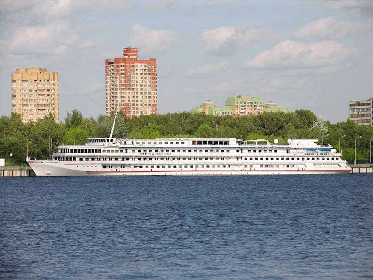 The river cruise ship Viking Truvor at Severnyi River Port, Moscow, Russia. 