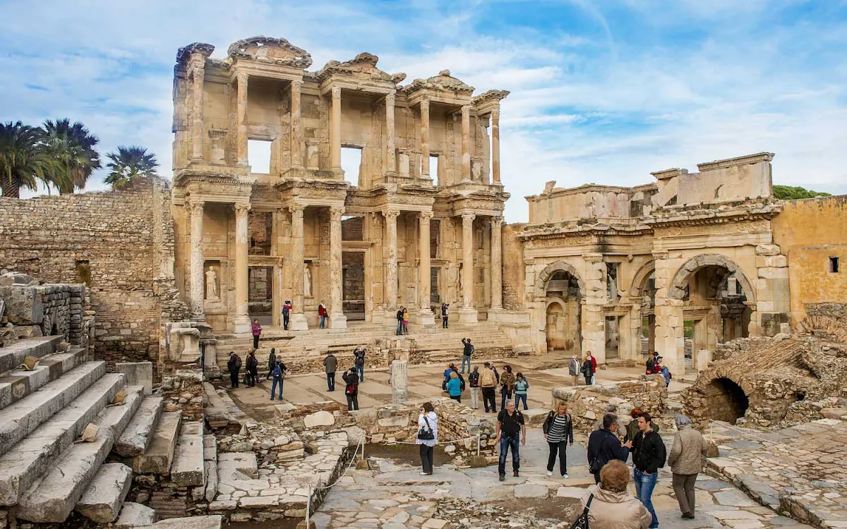 library-Celsus-Ephesus-Turkey - The library of Celsus is an ancient Roman building in Ephesus, now part of Selçuk, Turkey. It was built in honor of the Roman senator Tiberius Julius Celsus Polemaeanus.