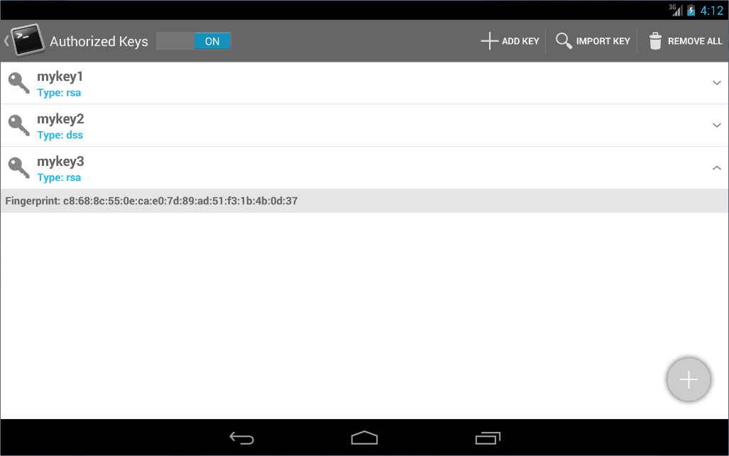   SSHDroid – posnetek zaslona 