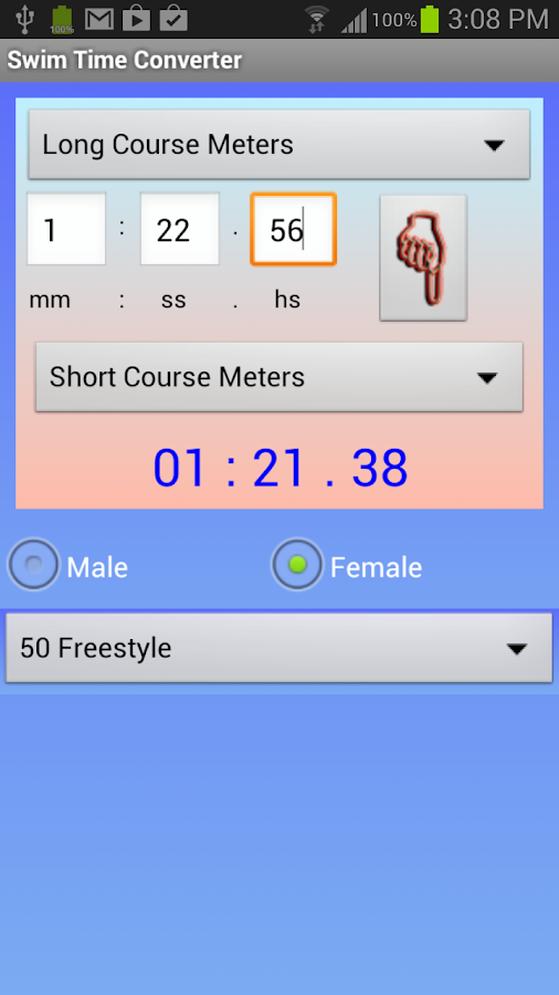Swim Time Converter — приложение на Android