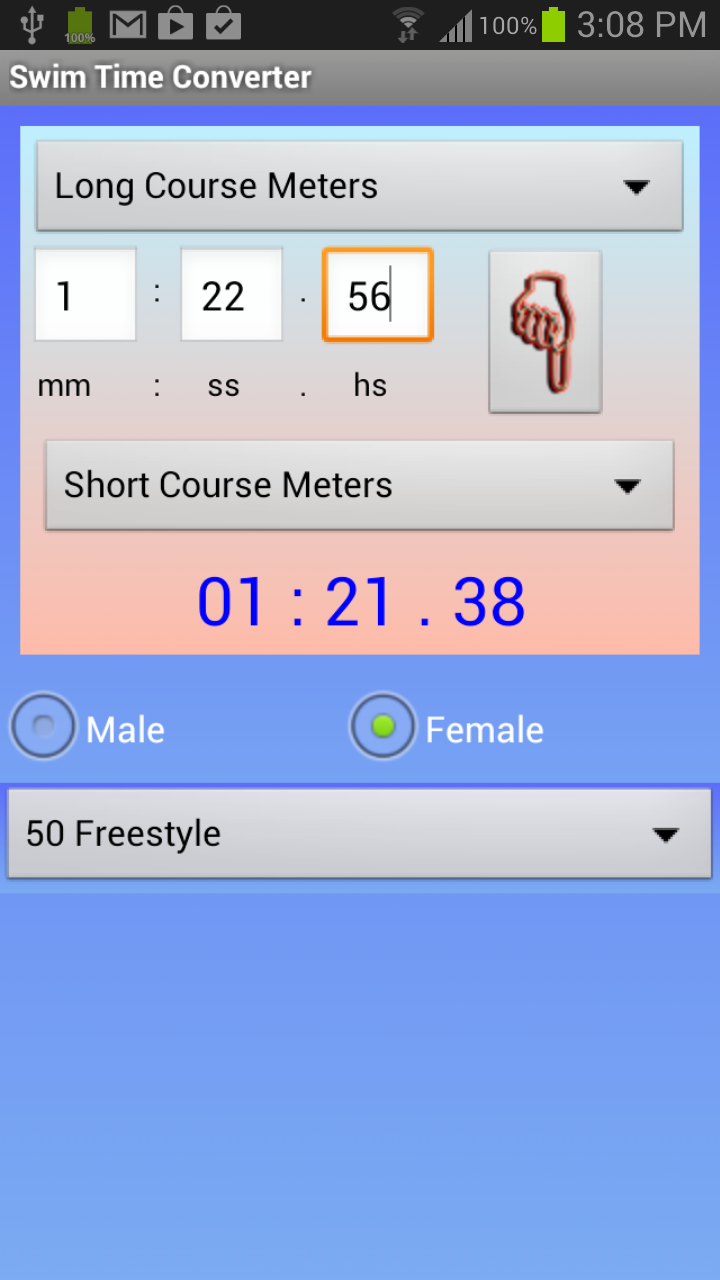Swim Time Converter Screen 2