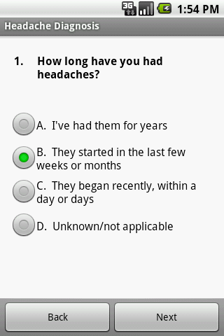 Android application Headache Self Diagnosis Doctor screenshort