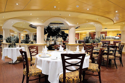 MSC Orchestra's 4 Seasons restaurant offers a buffet by day but becomes a warmly lit sit-down specialty restaurant at night. 