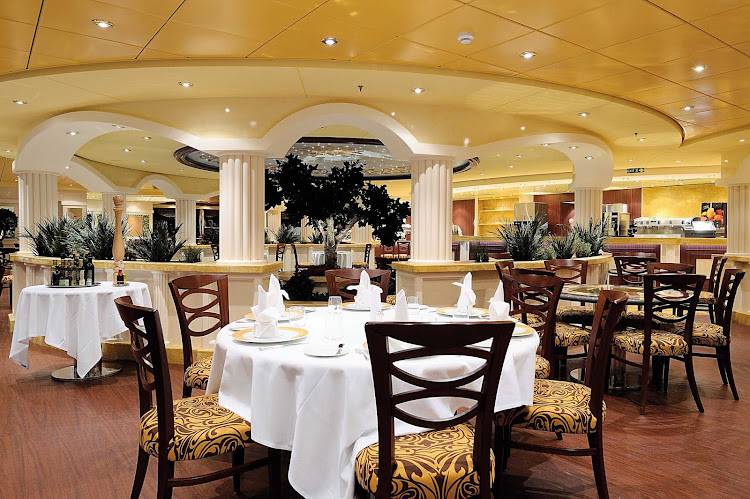 MSC Orchestra's 4 Seasons restaurant offers a buffet by day but becomes a warmly lit sit-down specialty restaurant at night. 