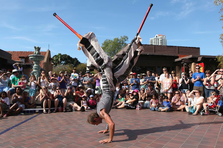 A performer at Seaport Village, San Diego.