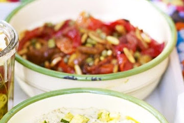 Roasted pepper salad with capers & pine nuts