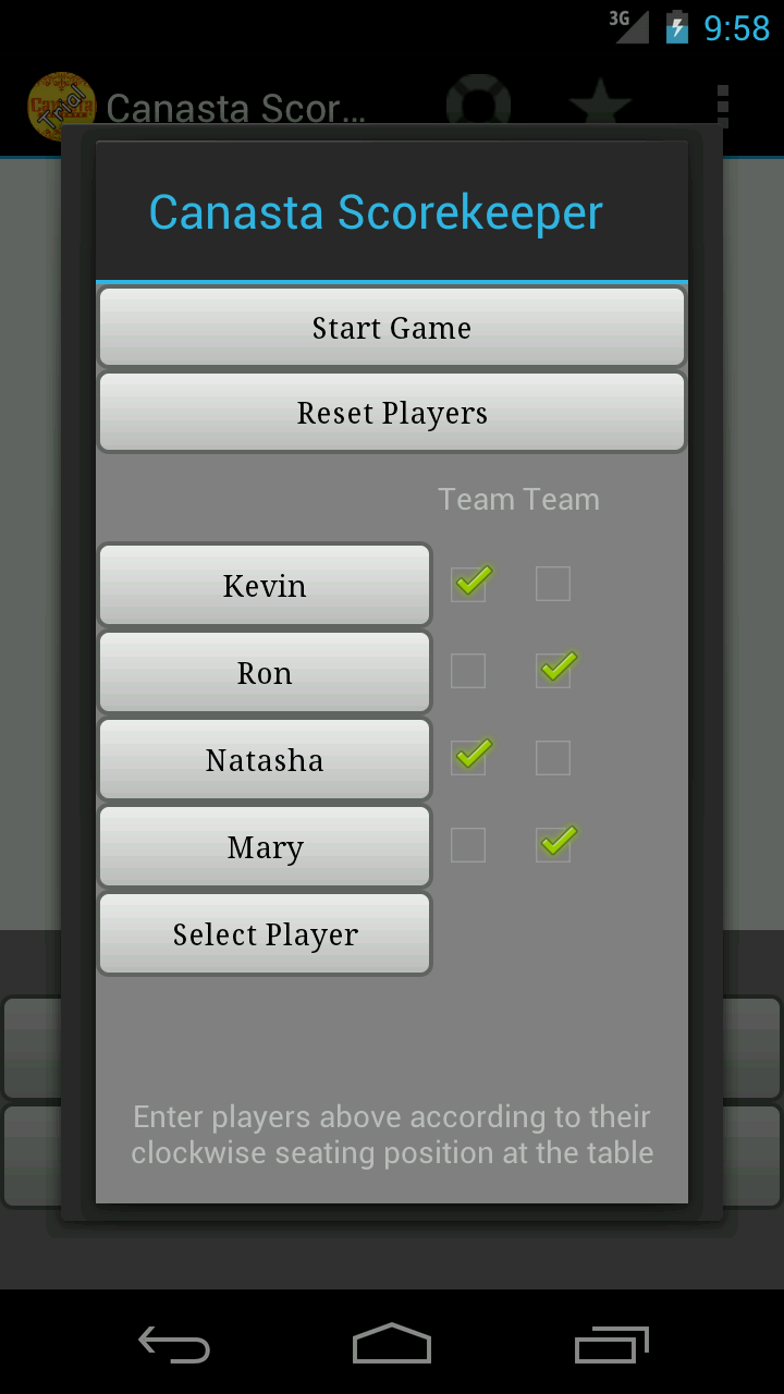 Canasta ScoreKeeper Screen 2