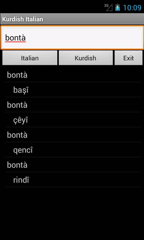 Italian Kurdish dictionary Screen 2