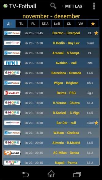 Android application Soccer on TV screenshort