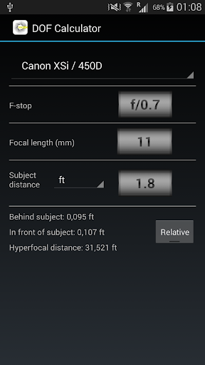 DOF Depth of Field calculator