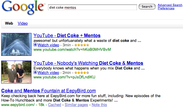 Google search video results