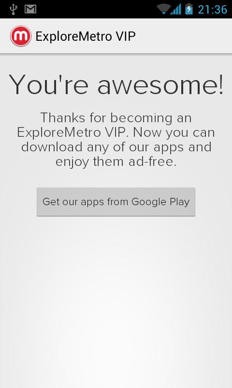 Android application ExploreMetro VIP screenshort