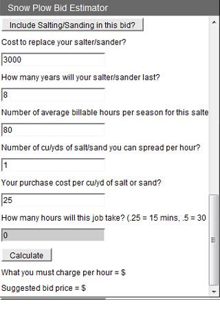 Snow Plow Bid Estimator Screen 3