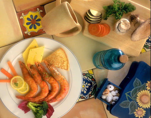A shrimp and veggies plate on Aruba.
