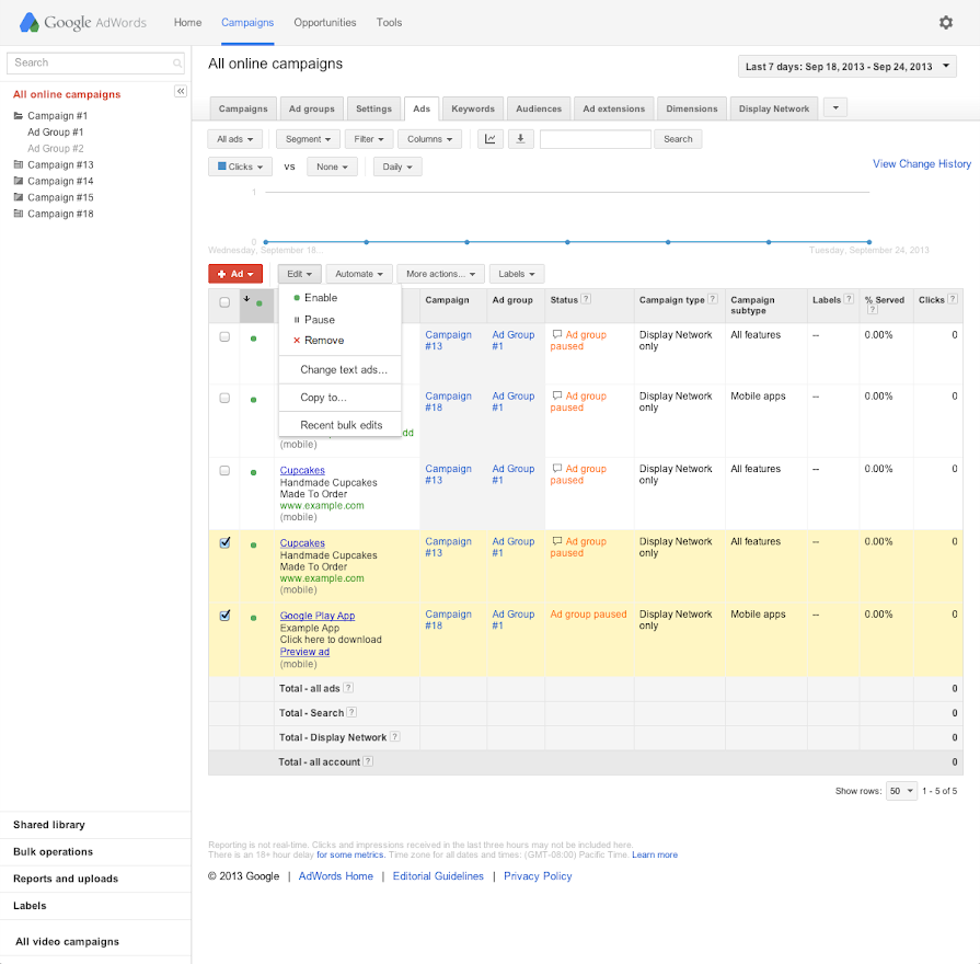 resume Google Adwords Resume pause or resume your ads previous adwords help check multiple ads
