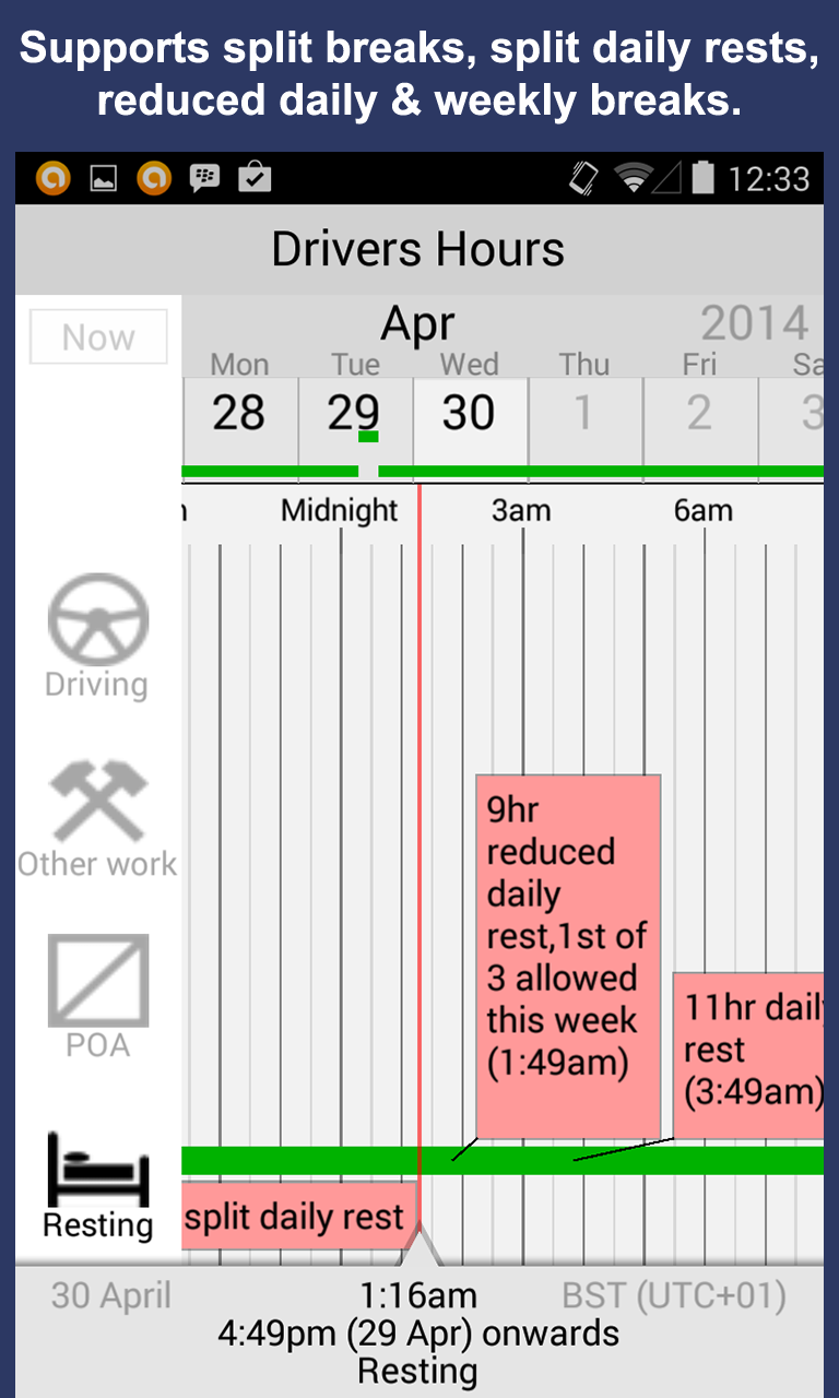 Drivers Hours Log &amp; Timer Screen 3