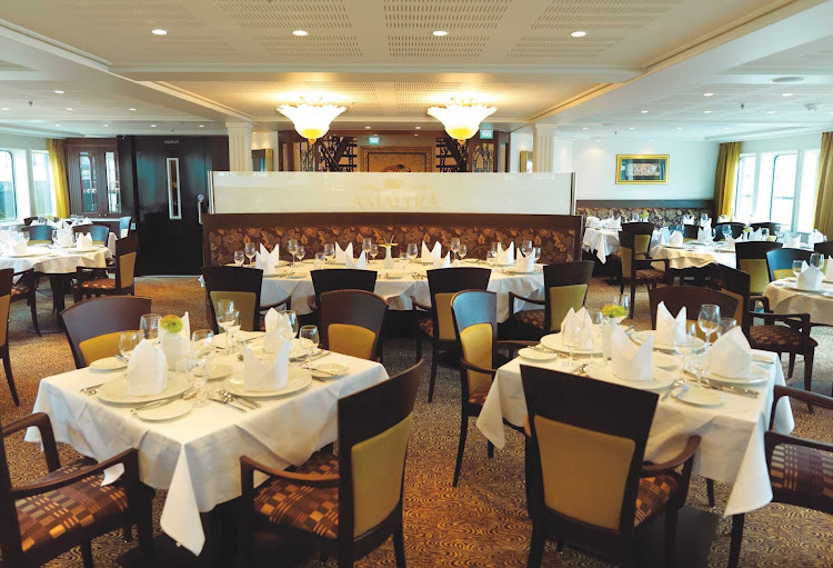 You'll enjoy the elegant atmosphere and fresh regional cuisine in AmaLyra's restaurant during your European voyage.