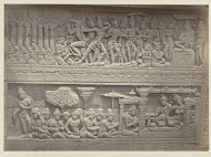 Basreliëf in de muur aan de westzijde van de Borobudur