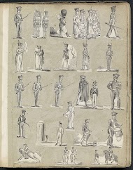 Albumblad met diverse voorstellingen