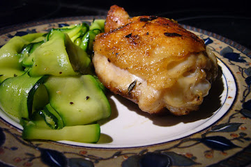 Pan-Roasted Chicken Thighs, Zucchini Ribbons
