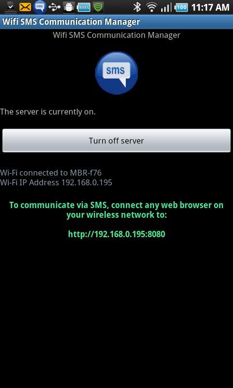 Wifi SMS Communication Manager Screen 1
