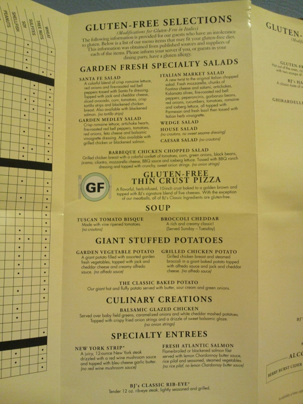 specific GF entree selections