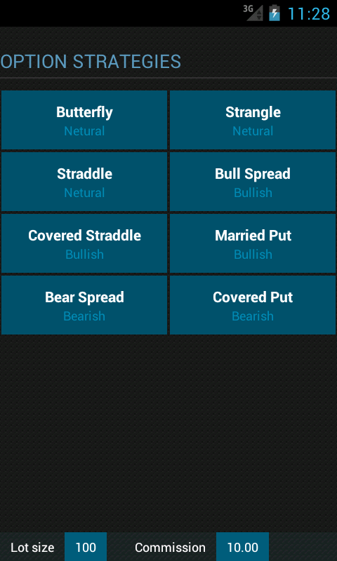 Option Strategies Calculator Screen 1