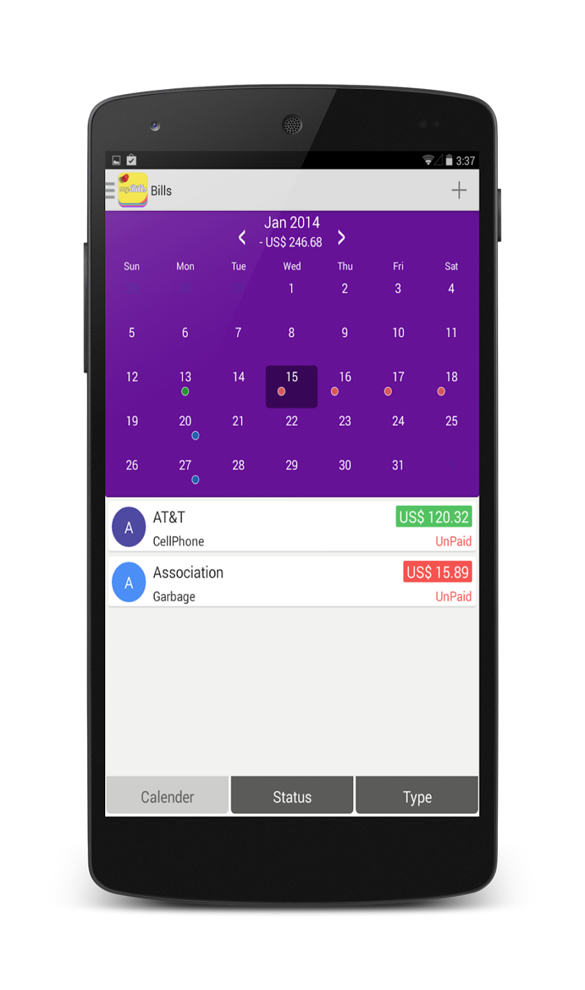 myBills lite - Bills Manager Screen 2