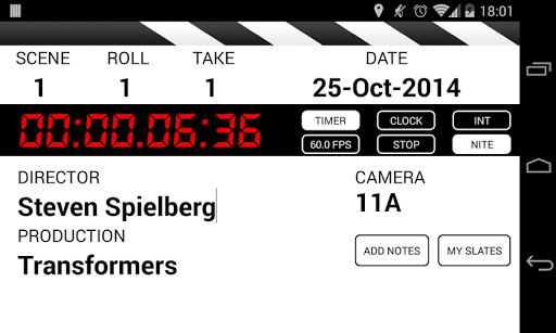 Clapperboard PRO Shot log