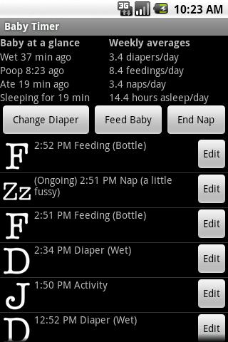 Android application Baby Timer screenshort