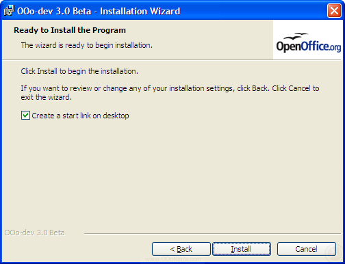 OpenOffice.org 3.0 install option for desktop shortcuts