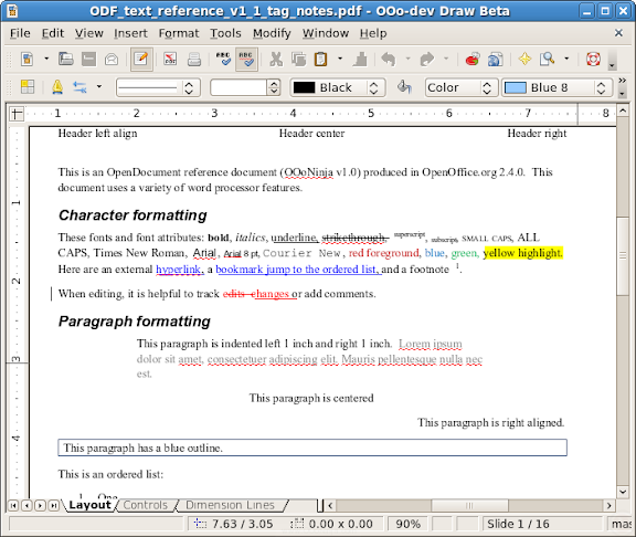Screenshot of OpenOffice.org Draw showing the result of the PDF import extension