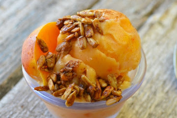 Honey Roasted Cinnamon Sunflower Seeds with Peach Sorbet