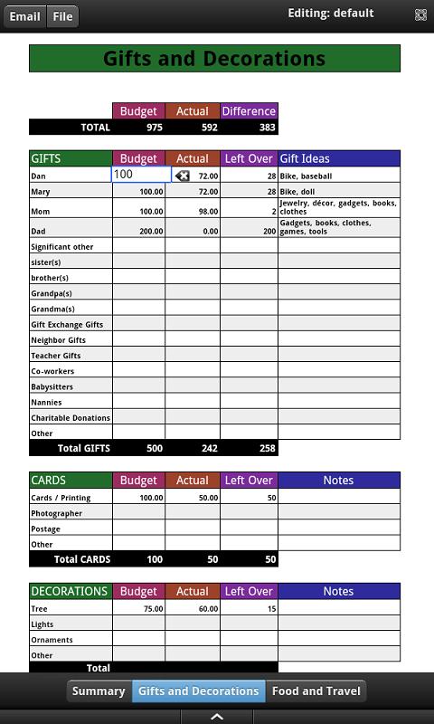 Holiday Budget Screen 2